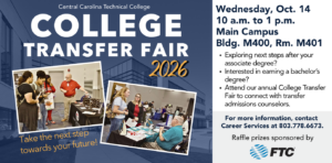 College Transfer Fair graphic with students and the year 2026