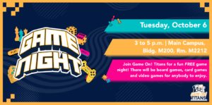 game night graphic with game and gaming items