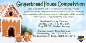 gingergread house competition graphic with gingerbread house