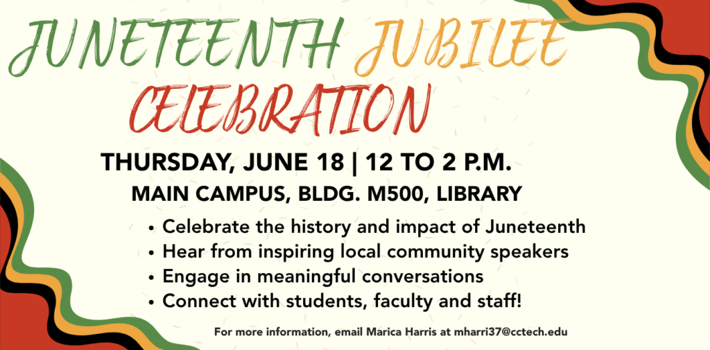 Event details in the colors of the African flag with the headline Juneteenth Jubilee Celebration.