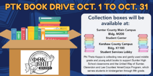 Phi Theta Kappa Book Drive Graphic with books