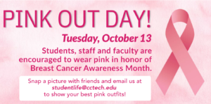 Pink out day graphic with Breast Cancer Ribbon