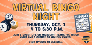 virtual bingo night graphic with BINGO card
